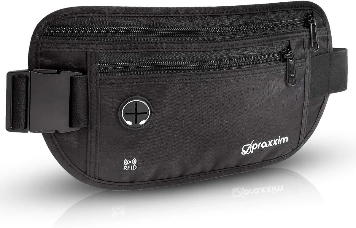 praxxim Płaska saszetka na brzuch sportowa nerka RFID rozmiar S czarna