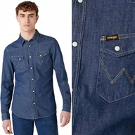 Koszule męskie - Wrangler WESTERN SHIRT Dark Stone DOPASOWANA KOSZULA JEANSOWA SLIM FIT M - miniaturka - grafika 1