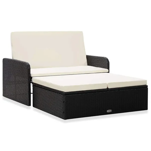 Zestaw mebli rattanowych do ogrodu, czarny, 190x85/100x52/80 cm, kremowe po