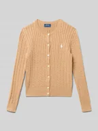 Swetry dla dziewczynek - Kurtka z dzianiny ze ściegiem warkoczowym i wyhaftowanym logo - miniaturka - grafika 1