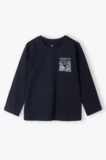 Bluzki dla chłopców - Granatowa bluzka bawełniana z długim rękawem dla chłopca - grafika 1
