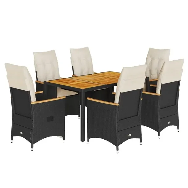 Zestaw mebli ogrodowych z rattanem PE, czarny, stół 150x90x75 cm, krzesł