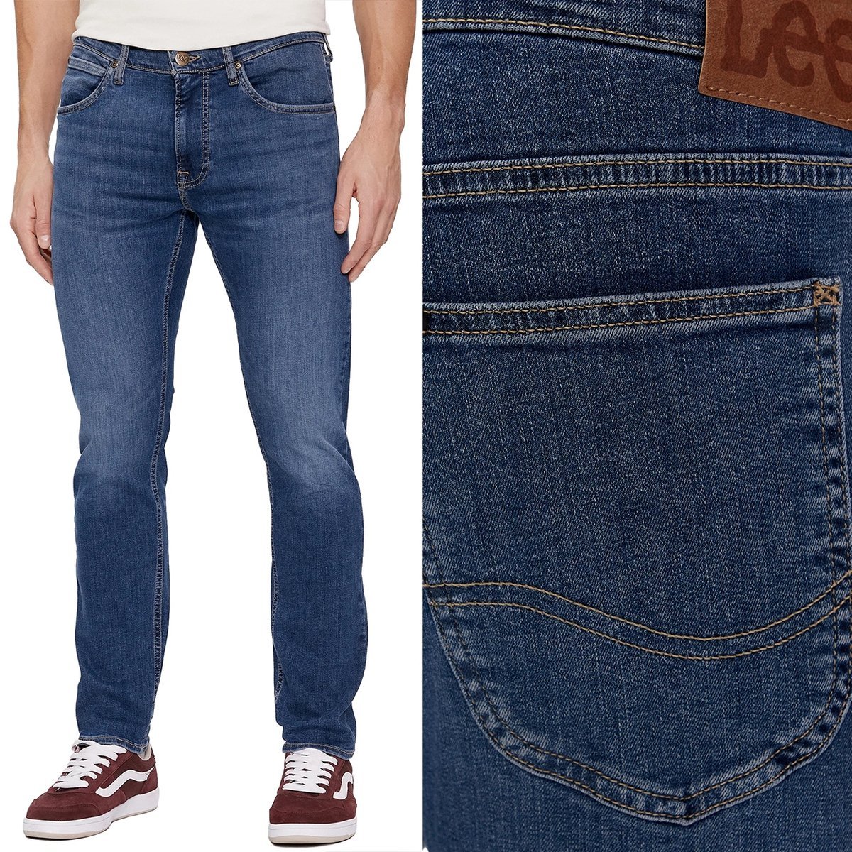 Lee LUKE SLIM East New York mocno zwężane ciemne spodnie jeansowe W32 L36