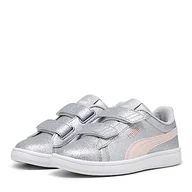 Trampki damskie - PUMA Damskie trampki Smash 3,0 L Glitter Velcro V Ps, Lodowaty szary mroźny różowy, 13 UK Child - miniaturka - grafika 1