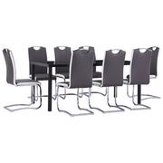 Stoły z krzesłami - vidaXL 9-częściowy zestaw jadalniany, obity sztuczną skórą, szary - miniaturka - grafika 1