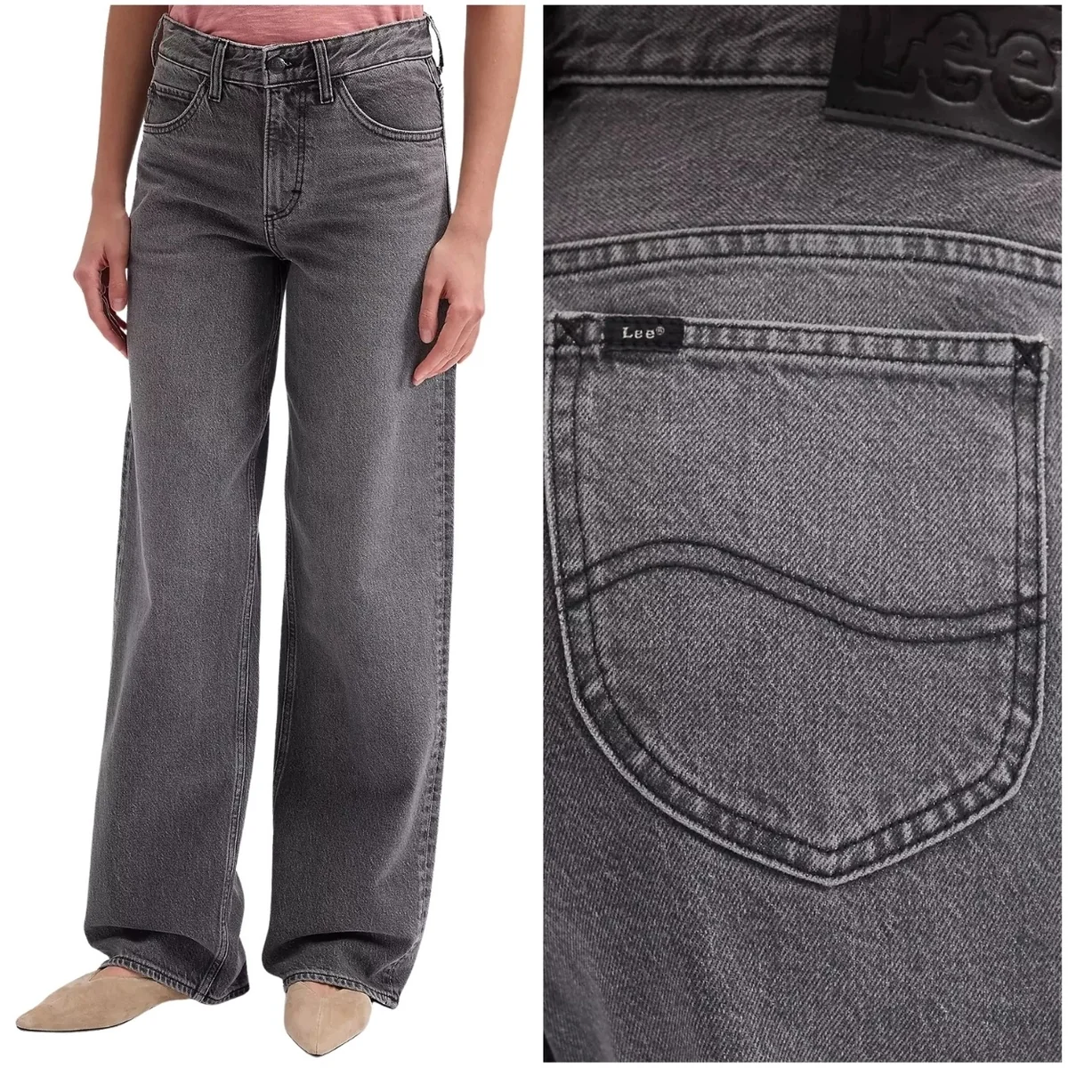 Lee Rider Loose szare wysokie luźne damskie spodnie jeansowe W27 L33