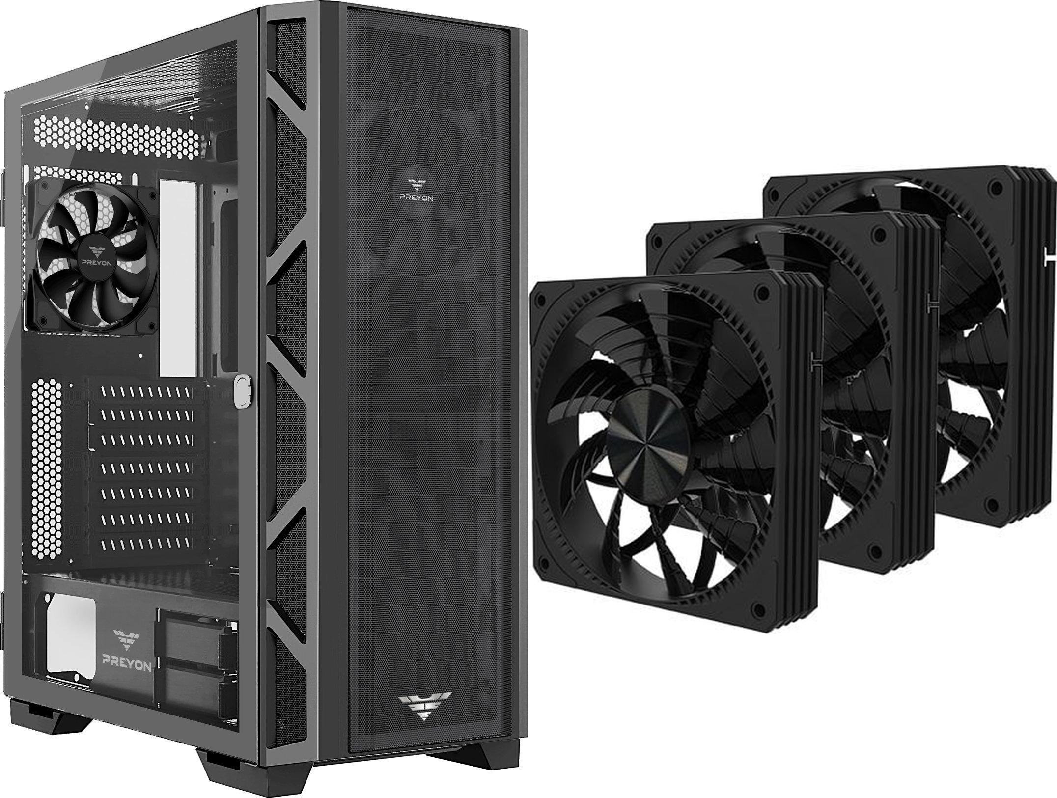 Obudowa PREYON Obudowa PREYON Nest Meshy PRENM02B + Wentylator PREYON Falcon Eye 120 PWM 3-pack PFE1203B