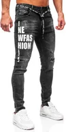 Spodnie męskie - Czarne spodnie jeansowe męskie slim fit Denley TF277 - miniaturka - grafika 1
