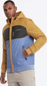 Kurtki męskie - Lekka kolorowa męska kurtka sportowa z polarem niebiesko-musztardowa V8 OM-JANP-0194 S - miniaturka - grafika 1
