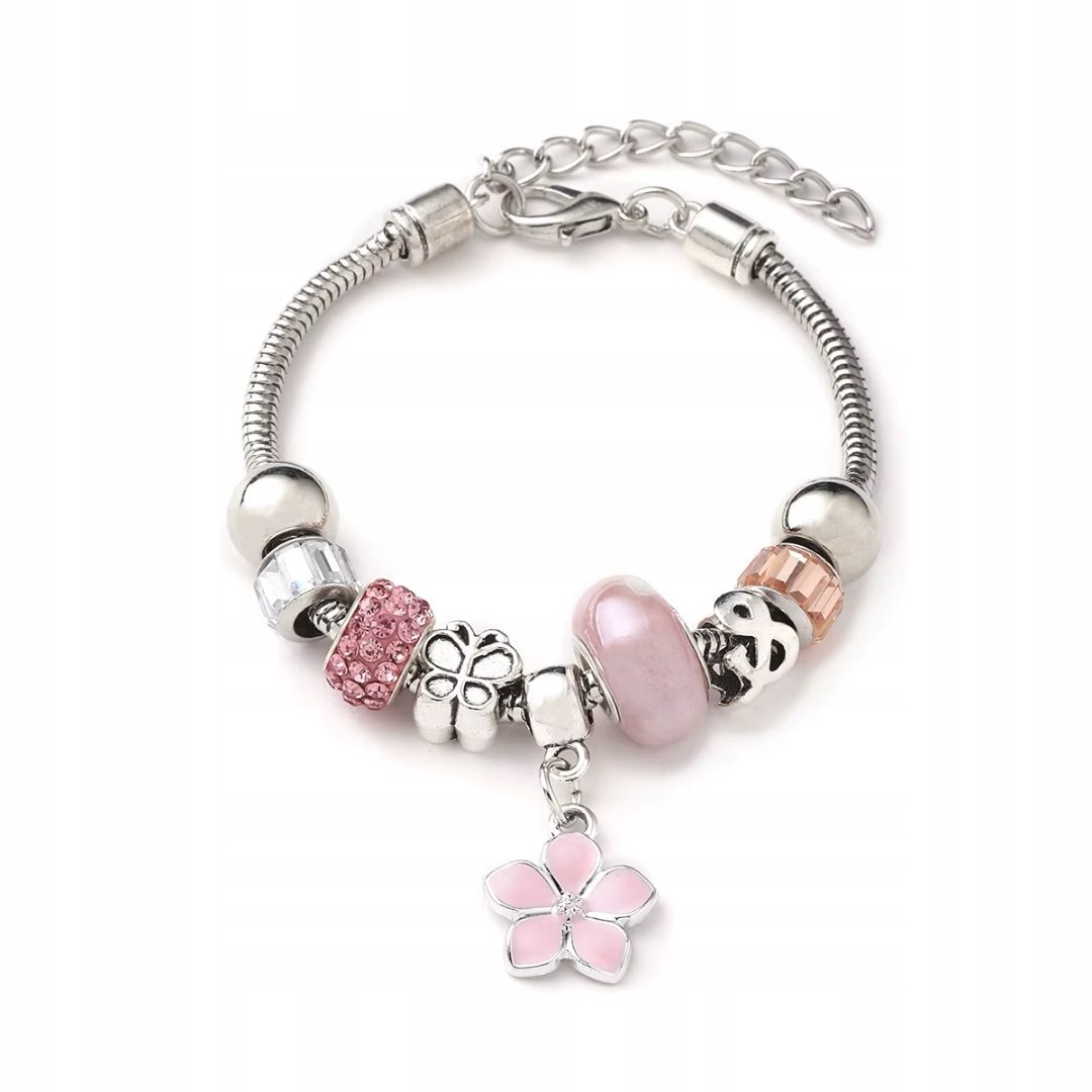 Stylowa Bransoletka Różowa z Zawieszkami Modułowa Biżuteria