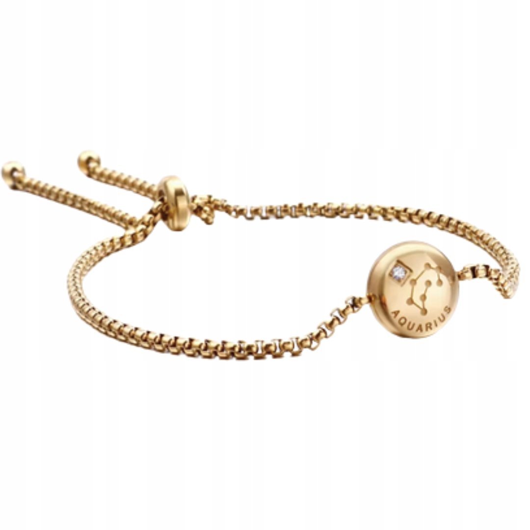 Bransoletka Zodiakalna Wodnik- złoty kolor, regulowana