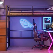 Łóżka dla dzieci i młodzieży - Łóżko antresola 90x200cm z LED - biurko + szafa + drabinka do przechowywania - Czarny - miniaturka - grafika 1