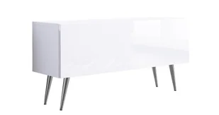 Szafka pod telewizor, biały matowy / biały błyszczący, chromowane nóżki, A: szer. 100 cm, wys. 52 cm, gł. 32 cm - Szafki RTV - miniaturka - grafika 1