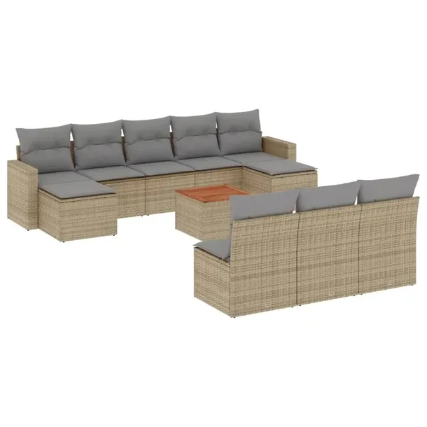Beżowy zestaw mebli ogrodowych z poduszkami, rattan PE, 55 x 62 x 69 cm