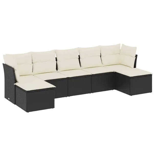 Zestaw Wypoczynkowy z Rattanu PE, Czarny, Sofa 289x117x69 cm, Podnóżek 55