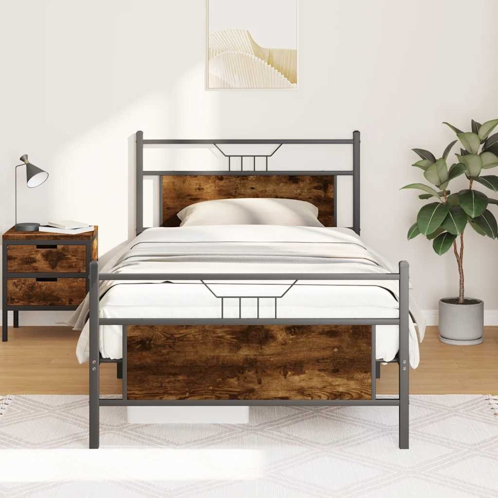 vidaXL Rama łóżka bez materaca dąb wędzony 107x203 cm Drewno klejone