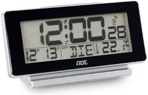 Budzik elektroniczny z kalendarzem i termometrem ADE, 12,5 x 4 x 8,5 cm, czarny