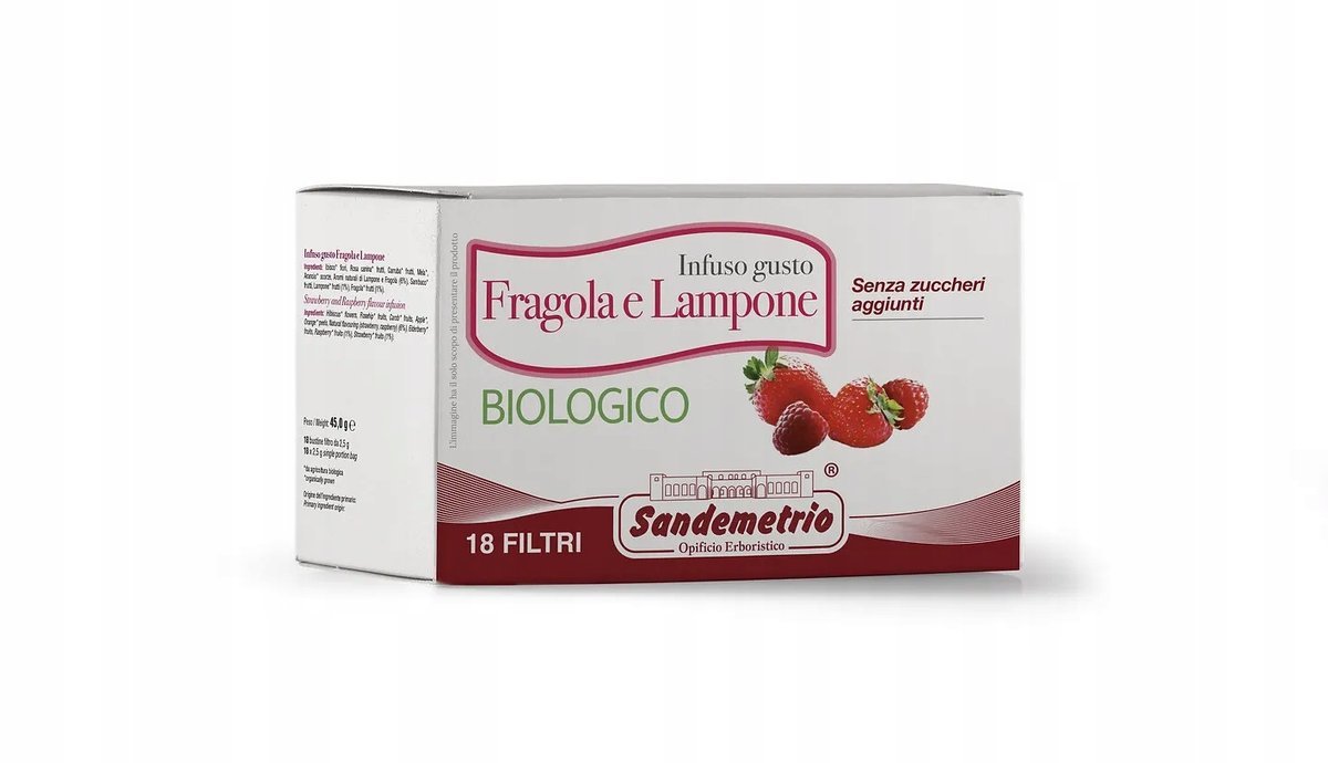 18 saszetek herbaty Sandemetrio organiczna truskawka malina
