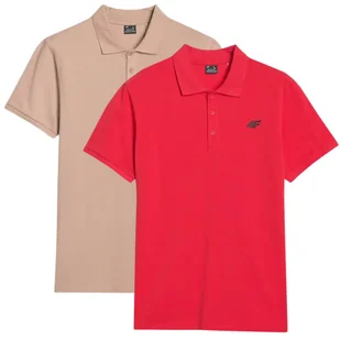 4F Koszulka męska polo (ZESTAW KOSZULEK 2 SZT.) 2P-SS-4FWSS25TPTSM407-90S Czerwony Beżowy Roz. 2XL - Koszulki męskie - miniaturka - grafika 1
