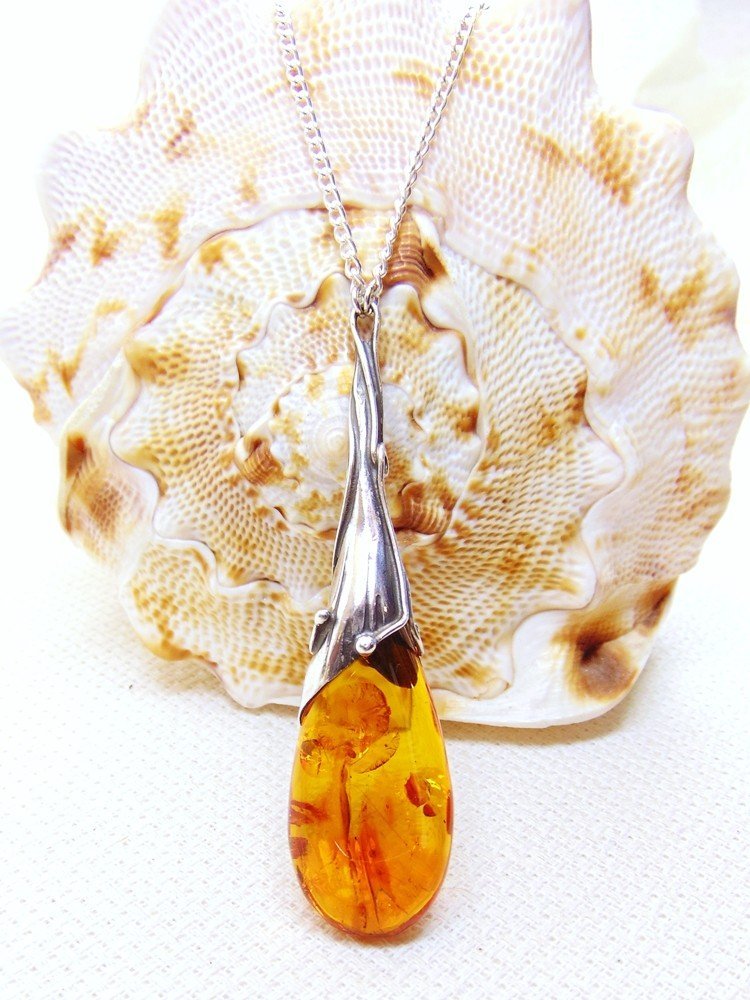 Naszyjnik srebrny z bursztynem, handmade 735-21