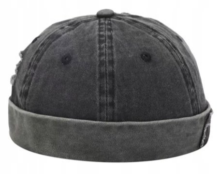 Czapka Męska DOKERKA Krótka Leonka CZARNA Vintage Bawełniana