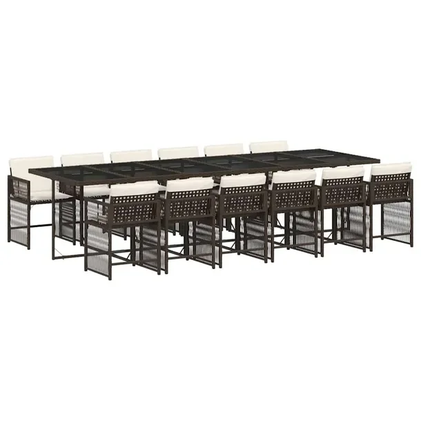 Zestaw mebli ogrodowych 330 x 106 x 73 cm brązowy, 12 krzeseł z poduszkam