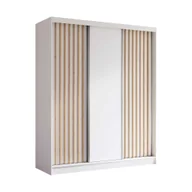 Szafy - AGMAT szafa z drzwiami przesuwnymi Nevada, szafa z 3 drzwiami i 2 szufladami, nowoczesna szafa w kolorze: biały, szafa w rozmiarze: 180 x 216 x 61 cm - miniaturka - grafika 1