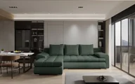 Narożniki - Sofa w kształcie L TOMI narożnik, tkanina Abriamo, wiele kolorów Ciemnozielony Lewostronny - miniaturka - grafika 1