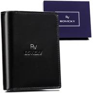 Portfele - Klasyczny portfel męski na karty i dokumenty ze skóry naturalnej ochrona kart RFID Rovicky, czarny - miniaturka - grafika 1