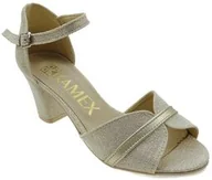 Czółenka - Sandały na słupku POLSKIE 72 j. złoto brokat - miniaturka - grafika 1