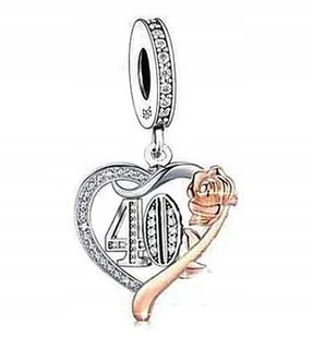CHARMS CHARMS SREBRNY NA 40 URODZINY SERCE RÓŻA SREBRO 925 ORYGINALNY - Bransoletki - miniaturka - grafika 1