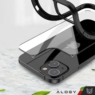 Etui Case do iPhone 14 + zestaw 4 szkieł 5w1 pancerne 360 Alogy Hybrid 2x Szkło na ekran +2x obiektyw czarno-przezroczyste - Etui i futerały do telefonów - miniaturka - grafika 2