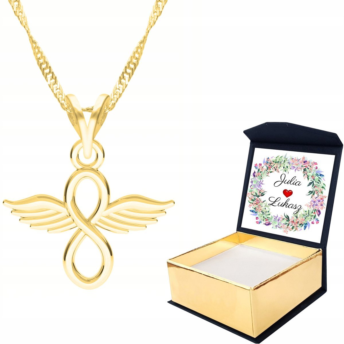 Naszyjnik złoty Nieskończoność + WŁASNY NADRUK