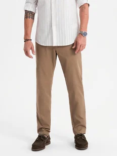 Męskie spodnie chino REGULAR FIT z delikatną strukturą ciemnobeżowe V2 OM-PACP-0184 - Ombre Clothing - Spodnie męskie - miniaturka - grafika 1