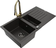 Zlewozmywaki z baterią - Mexen Matias zlewozmywak granitowy 1,5-komorowy z ociekaczem i baterią kuchenną Elia, czarny/złoty metalik - 6502-75-670101-50-B - miniaturka - grafika 1