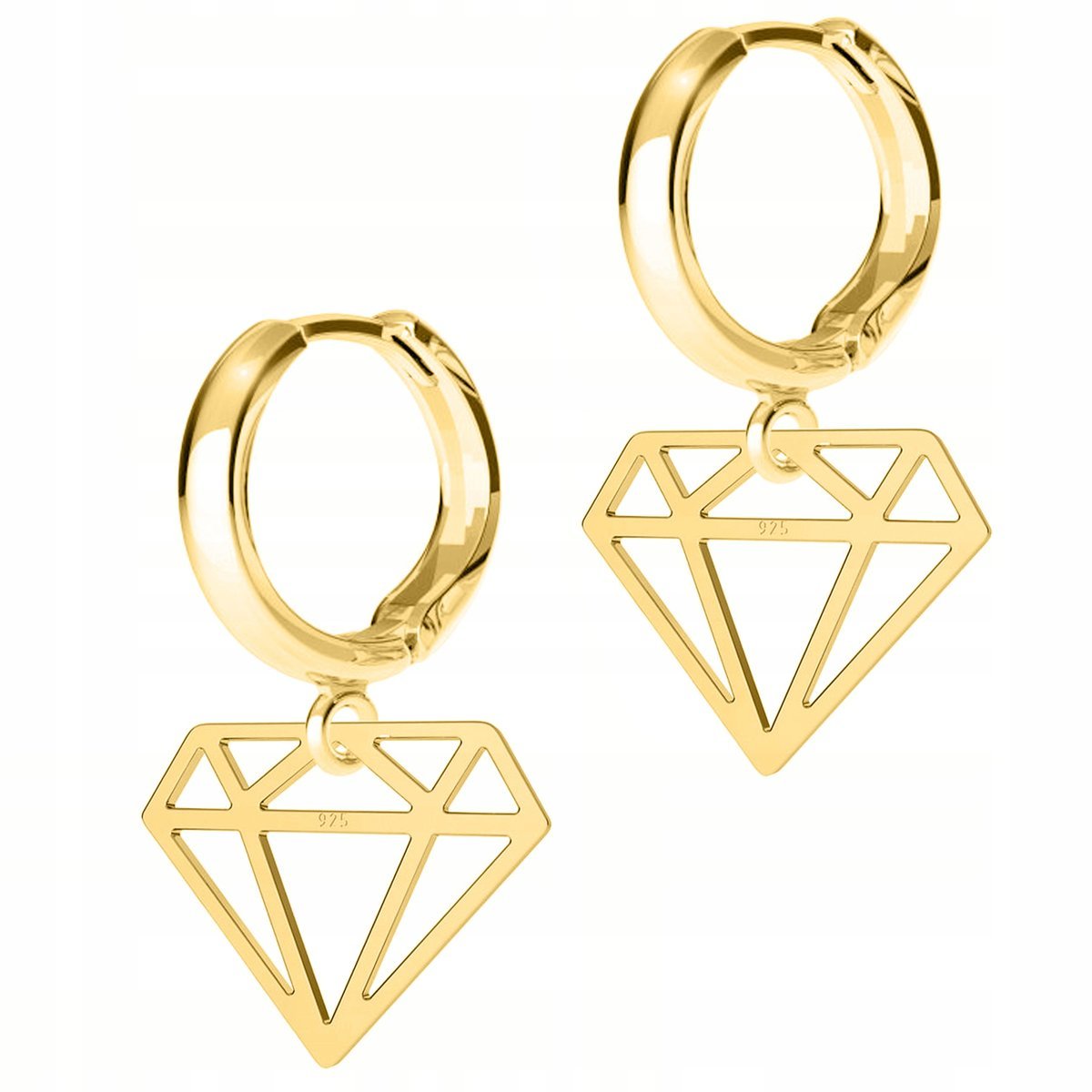 Złote Kolczyki Diamenty Klejnoty Blaszka Diament Diamencik SREBRO 925