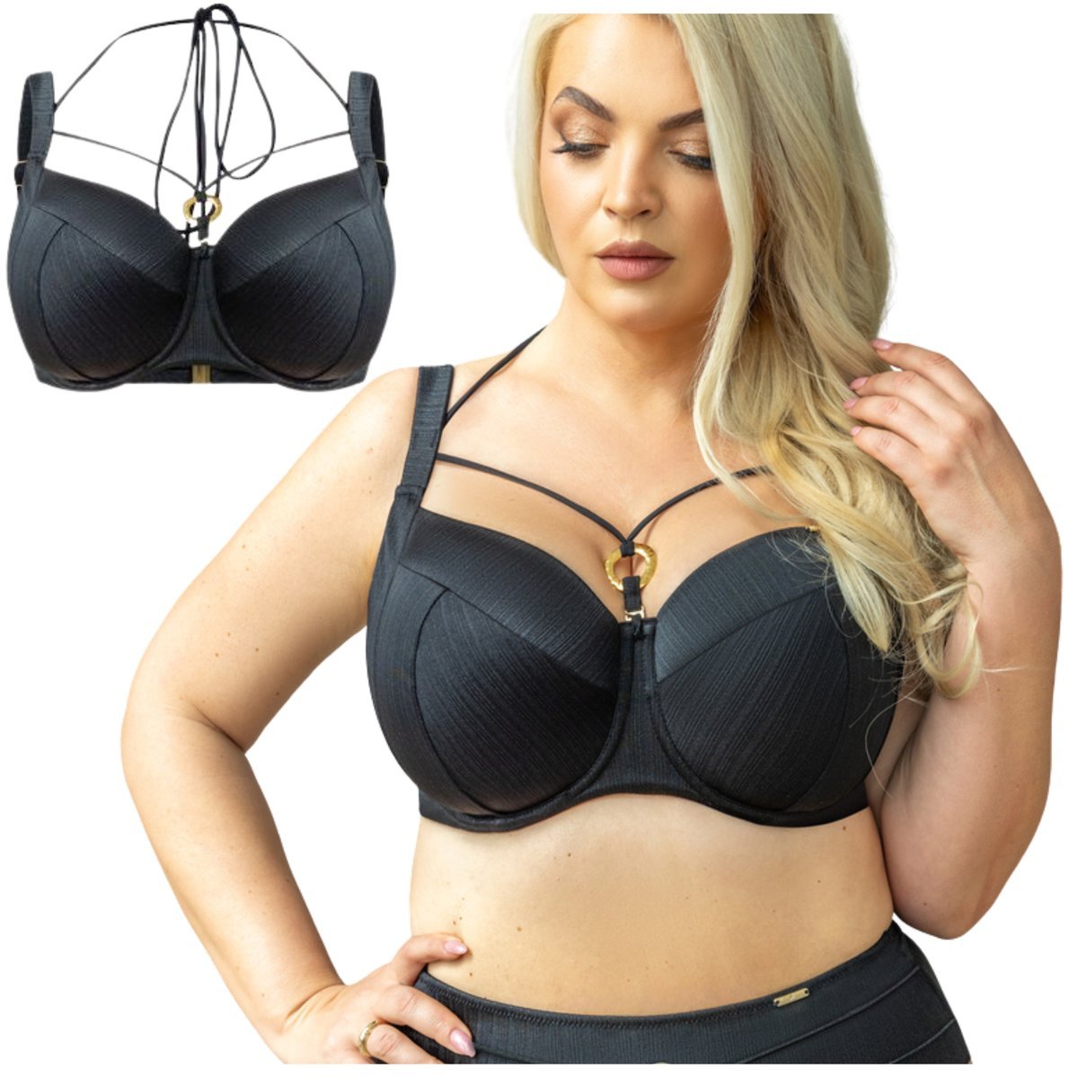 Biustonosz kąpielowy miękki z paseczkami soft KRISLINE BORABORA czarny 75G
