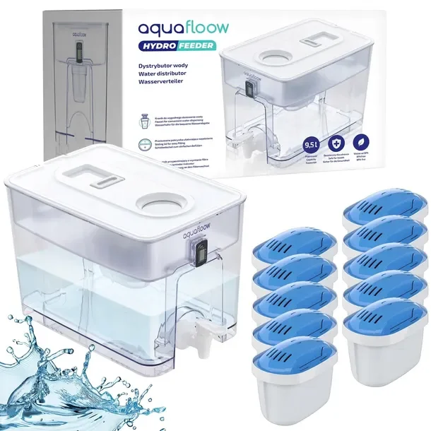 Duży dzbanek filtrujący dystrybutor wody AquaFloow + 10x filtr magnezowy