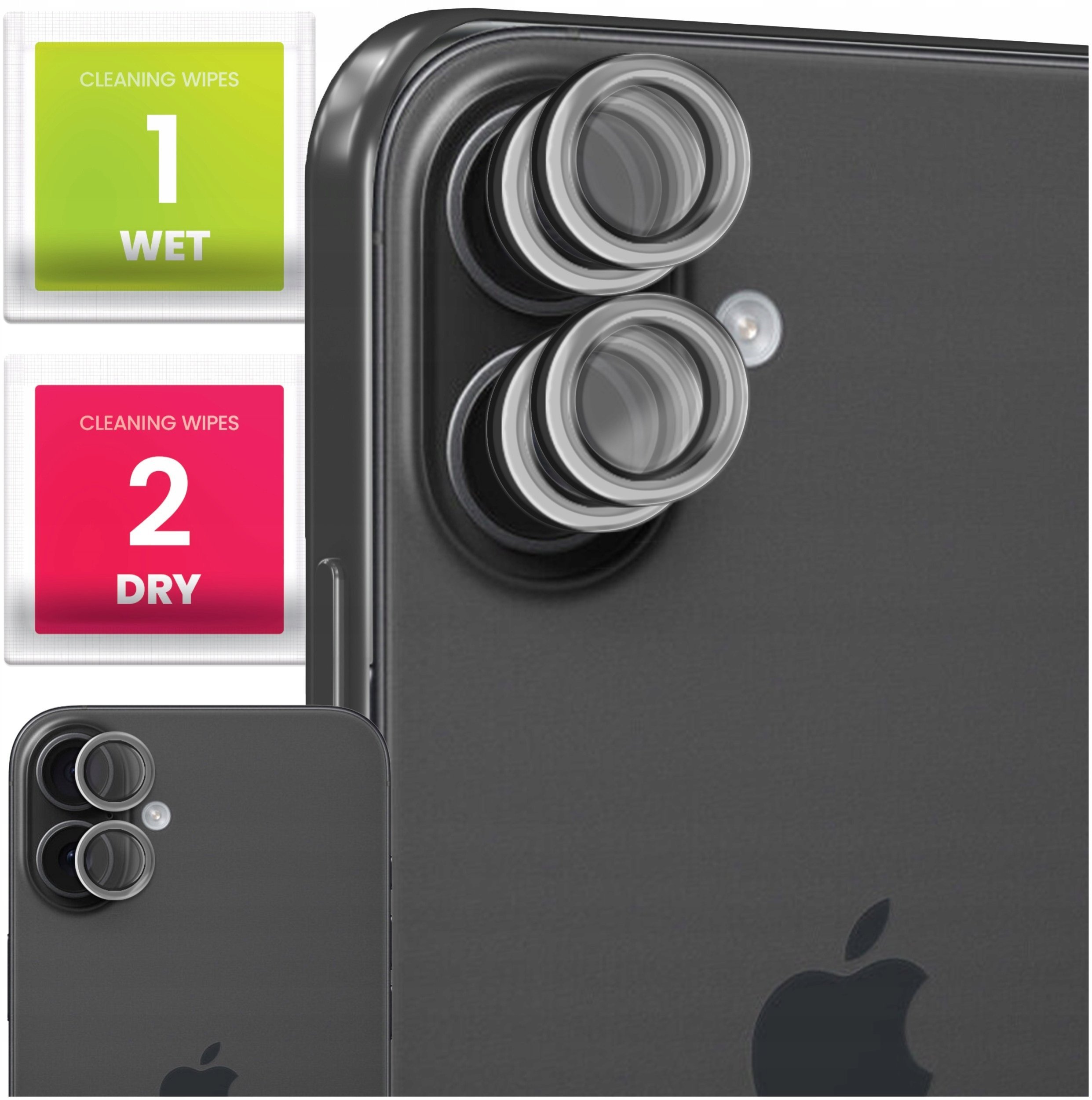 4x Szkło Na Aparat Do Apple iPhone 16 / 16 Plus Na Obiektywy, Srebrne, 9H