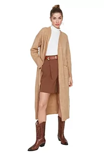 Trendyol Damski kardigan z dzianiny oversize z dekoltem w serek, Wielbłądzi, L - Swetry damskie - miniaturka - grafika 1