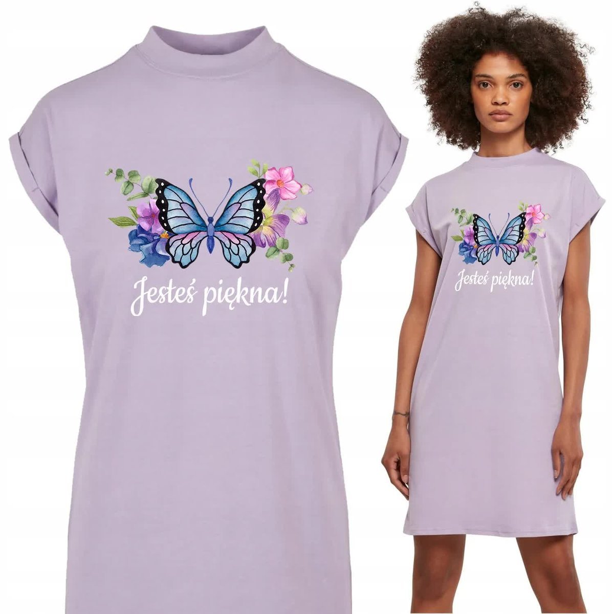 Koszula Nocna Lawendowa JESTEŚ PIĘKNA Mix Wzory M