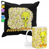 Gadżety dla niej i dla niego - ZESTAW KUBEK + PODUSZKA Z POSZEWKĄ- PREZENT DLA FANA KANAREK TWEETY + IMIĘ - miniaturka - grafika 1