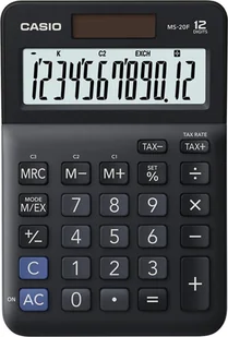 Kalkulator Casio Casio Kalkulator MS 20 F, czarna, biurkowy z obliczaniem VAT, 12 miejsc - Kalkulatory - miniaturka - grafika 1
