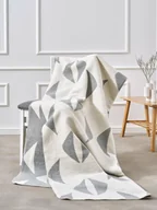 Koce - Koc bawełniany akrylowy 150x200 2139/1 Rogaliki szary kremowy narzuta pled wykończony szydełkiem SG - miniaturka - grafika 1