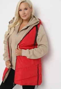 Czerwona Pikowana Kamizelka Dwustronna z Kapturem i Troczkami Nevetiani - Kamizelki damskie - miniaturka - grafika 1