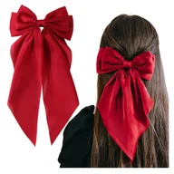 Ozdoby do włosów - Kokarda do Włosów Czerwona Długa Ozdobna Spinka Satynowa Kobieca Elegancka - miniaturka - grafika 1