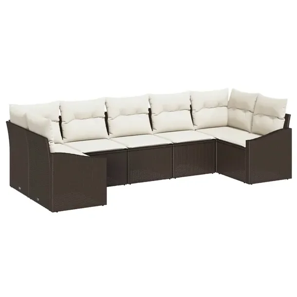 Zestaw Modułowy Sofa Ogrodowa Rattan Brązowy/Kremowy 7 Osób