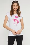 Koszulki i topy damskie - T-shirt z wzorem w kwiaty - Monnari - miniaturka - grafika 1