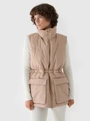Kurtki damskie - 4F Bezrękawnik puchowy z wypełnieniem syntetycznym damski - beżowy XS - miniaturka - grafika 1