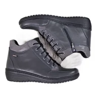 Botki damskie - Botki skórzane ocieplane na koturnie Helios W H524A szare - miniaturka - grafika 1